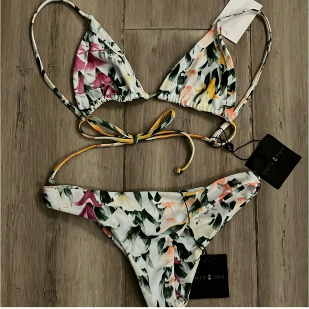 Stone Fox Swim Free People Puka Floral Tri Top Skimpy Bikini XS
